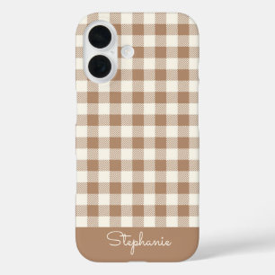 Boho-Gingham-Muster Karo-Karo-Braun Name iPhone 16 Hülle