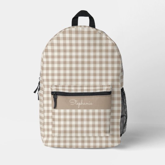 Boho-Gingham-Muster Karo neutral Name Bedruckter Rucksack (Vorderseite)