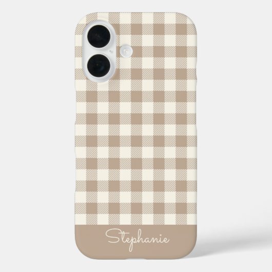 Boho-Gingham-Muster Karo neutral Name Case-Mate iPhone Hülle (Rückseite)