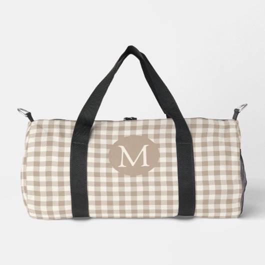 Boho-Gingham-Muster Karo neutrales Monogramm Duffle Bag (Vorderseite)