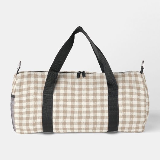 Boho Gingham Pattern Plaid Check Neutral Monogram Duffle Bag (Rückseite)