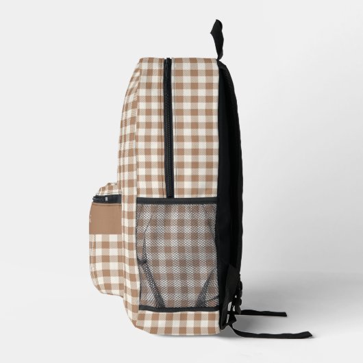 Boho Gingham Pattern Plaid Checkered Brown Name Bedruckter Rucksack (Rechts)