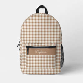 Boho Gingham Pattern Plaid Checkered Brown Name Bedruckter Rucksack