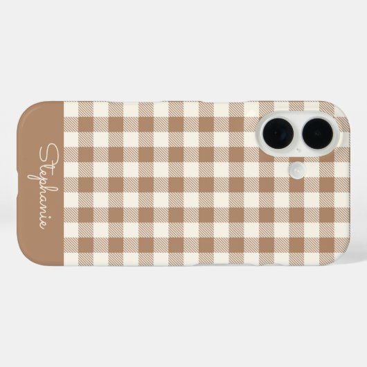 Boho Gingham Pattern Plaid Checkered Brown Name Case-Mate iPhone Hülle (Rückseite (Horizontal))