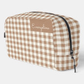 Boho Gingham Pattern Plaid Checkered Brown Name Waschbeutel (Rechte Ecke)
