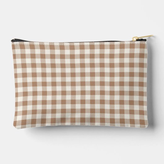 Boho Gingham Pattern Plaid Checkered Brown Name Zubehörtasche (Rückseite)