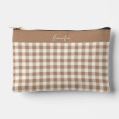 Boho Gingham Pattern Plaid Checkered Brown Name Zubehörtasche (Vorderseite)