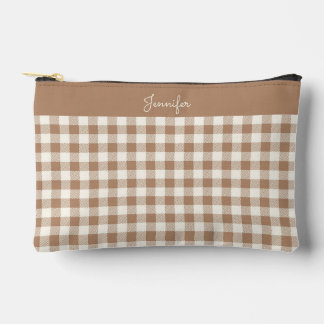 Boho Gingham Pattern Plaid Checkered Brown Name Zubehörtasche