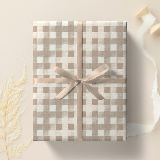 Boho Gingham Pattern Plaid Checkered Neutral Geschenkpapier