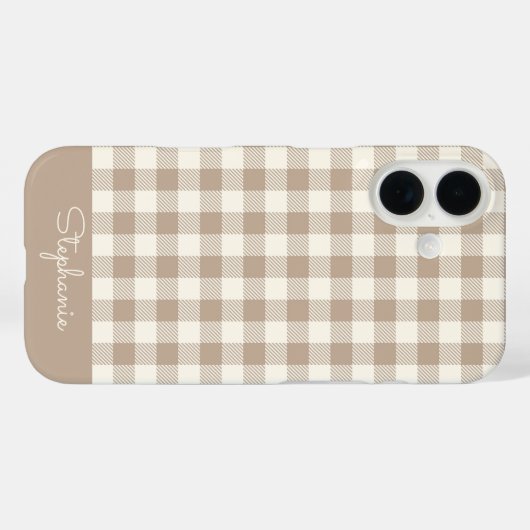 Boho Gingham Pattern Plaid Checkered Neutral Name Case-Mate iPhone Hülle (Rückseite (Horizontal))