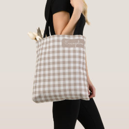 Boho Gingham Pattern Plaid Checkered Neutral Name Tasche