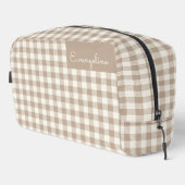 Boho Gingham Pattern Plaid Checkered Neutral Name Waschbeutel (Rechte Ecke)
