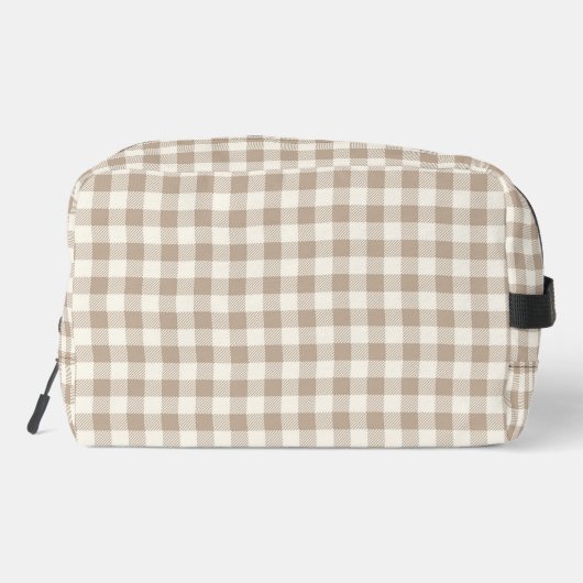 Boho Gingham Pattern Plaid Checkered Neutral Name Waschbeutel (Rückseite)