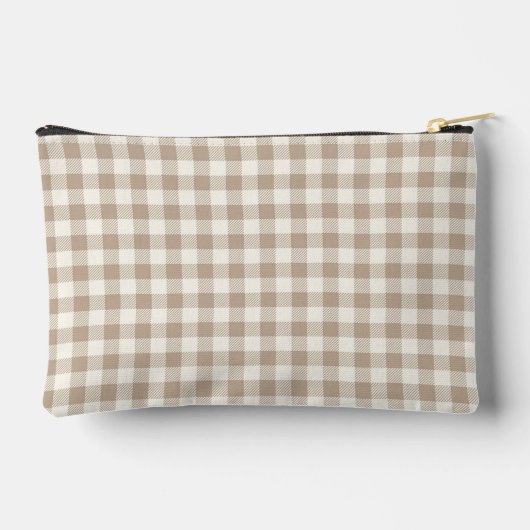 Boho Gingham Pattern Plaid Checkered Neutral Name Zubehörtasche (Rückseite)