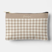Boho Gingham Pattern Plaid Checkered Neutral Name Zubehörtasche (Vorderseite)