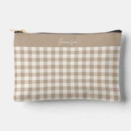 Boho Gingham Pattern Plaid Checkered Neutral Name Zubehörtasche