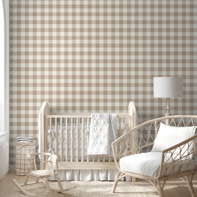 Boho Gingham Pattern Plaid Checkered Neutral Tapete (Kinder)