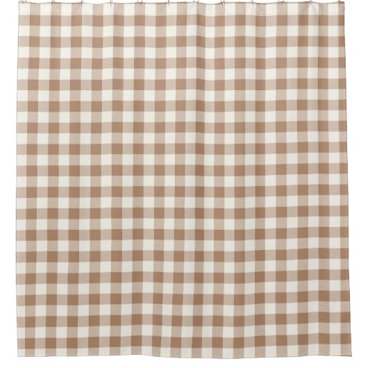 Boho Gingham Pattern Plaid Checkered Tan Brown Duschvorhang (Vorderseite)