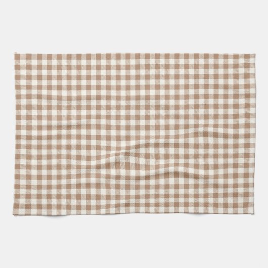 Boho Gingham Pattern Plaid Checkered Tan Brown Geschirrtuch (Horizontal)