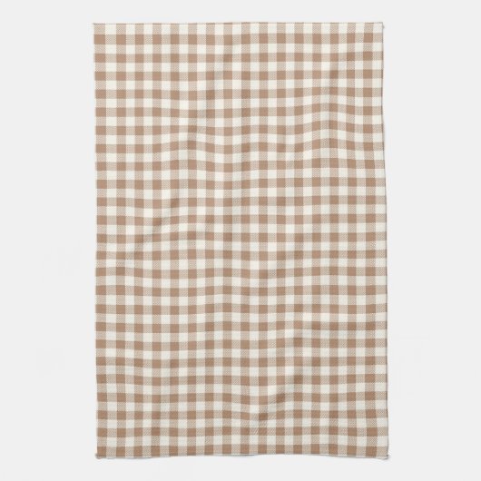 Boho Gingham Pattern Plaid Checkered Tan Brown Geschirrtuch (Vertikal)
