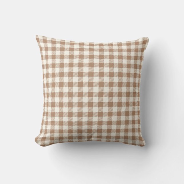 Boho Gingham Pattern Plaid Checkered Tan Brown Kissen (Vorderseite)