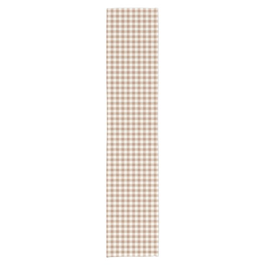 Boho Gingham Pattern Plaid Checkered Tan Brown Kurzer Tischläufer (Vorderseite)