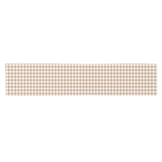Boho Gingham Pattern Plaid Checkered Tan Brown Kurzer Tischläufer (Horizontal)