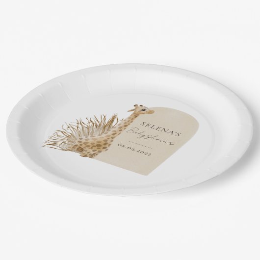 Boho Giraffe Baby Shower Pappteller (Schrägansicht)