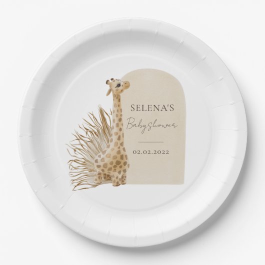 Boho Giraffe Baby Shower Pappteller (Vorderseite)