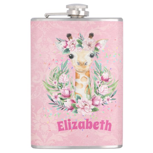 Boho Giraffe-Blume: Mädchen, Teens Geschenke Flachmann (Vorderseite)