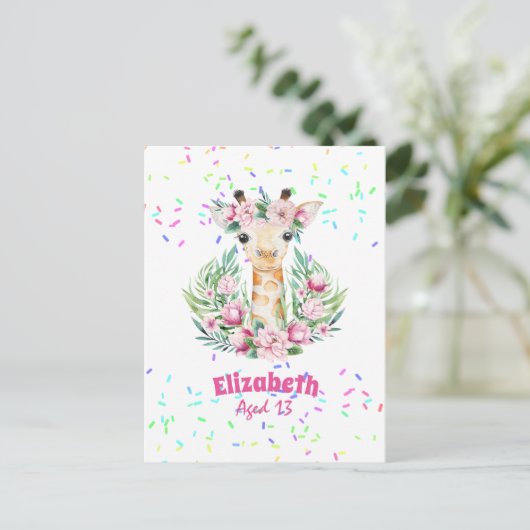 Boho Giraffe-Blume: Mädchen, Teens Geschenke Postkarte (Stehend Vorderseite)