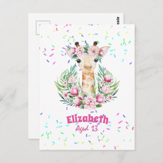 Boho Giraffe-Blume: Mädchen, Teens Geschenke Postkarte (Vorne/Hinten)