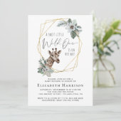 Boho Giraffe Floral Watercolor Babydusche Einladung (Stehend Vorderseite)