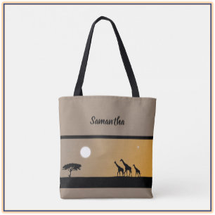Boho Giraffen bei Sonnenuntergang mit Vollmond Tasche