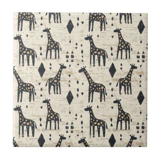 Boho-Giraffen-Stammesmuster Fliese (Vorderseite)