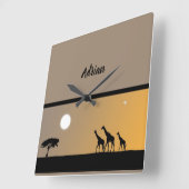 Boho Giraffes At Sunset with Full Moon Quadratische Wanduhr (Winkel)