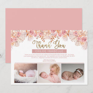 Boho Girl 3 Foto Pampas Grass Rose Floral Dankeskarte