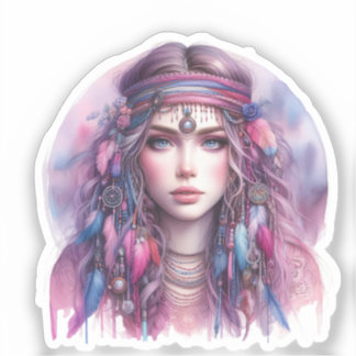 Boho Girl AI Kunst Boheme Mode Aufkleber