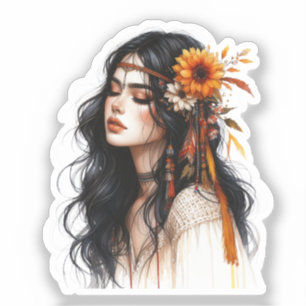 Boho Girl AI Kunst Boheme Mode Aufkleber