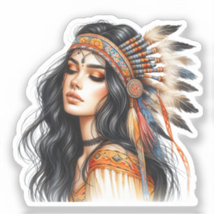 Boho Girl AI Kunst Boheme Mode Aufkleber