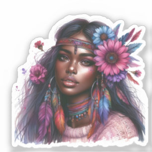 Boho Girl AI Kunst Boheme Mode Aufkleber