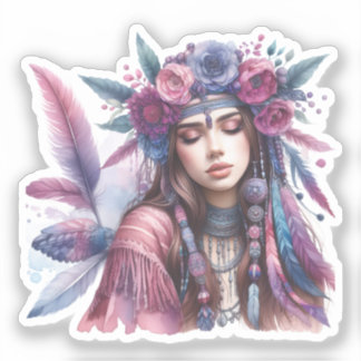 Boho Girl AI Kunst Boheme Mode Aufkleber