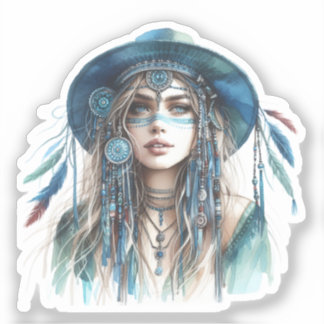 Boho Girl AI Kunst Boheme Mode Aufkleber