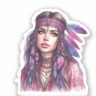 Boho Girl AI Kunst Boheme Mode Aufkleber