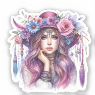 Boho Girl AI Kunst Boheme Mode Aufkleber