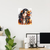 Boho Girl AI Kunst Boheme Mode Poster (Heimbüro)