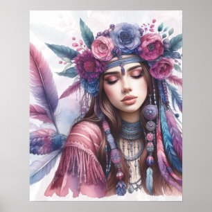 Boho Girl AI Kunst Boheme Mode Poster