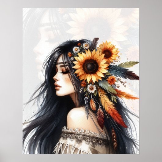 Boho Girl AI Kunst Boheme Mode Poster (Vorne)