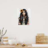 Boho Girl AI Kunst Boheme Mode Poster (Küche)