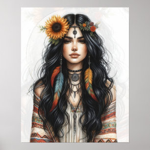 Boho Girl AI Kunst Boheme Mode Poster